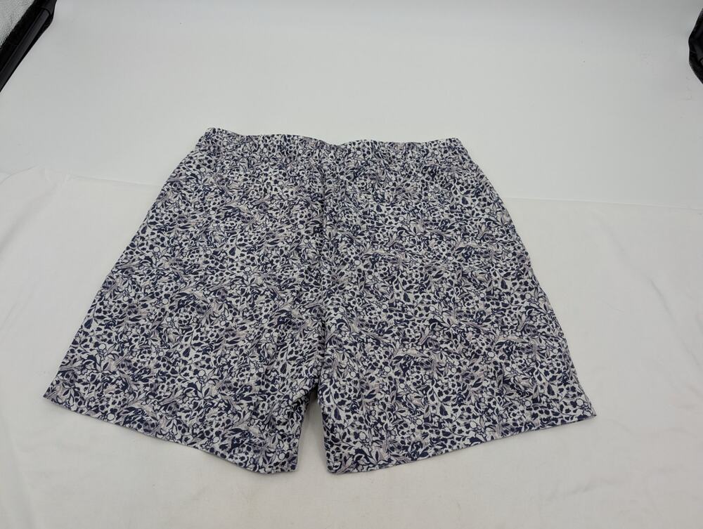 Garnet Hill Pull On 100% Linen Shorts Floral Blue White Pockets Beachy Comfort M